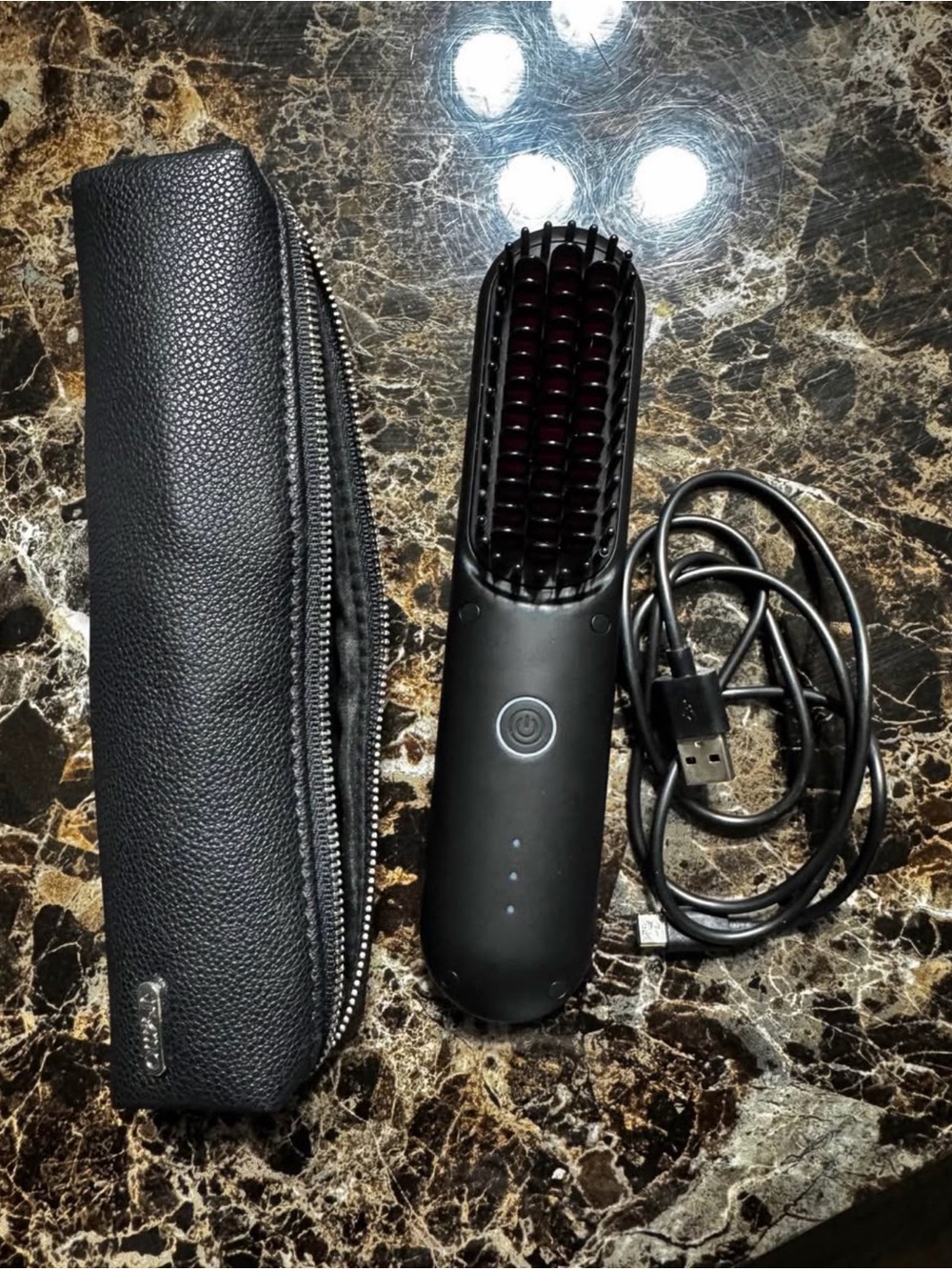 Black Portable Heated Hair Straightening Brush with USB Charging
